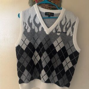 Teddy Fresh V-Neck Argyle Sweater Vest in Black and Gray